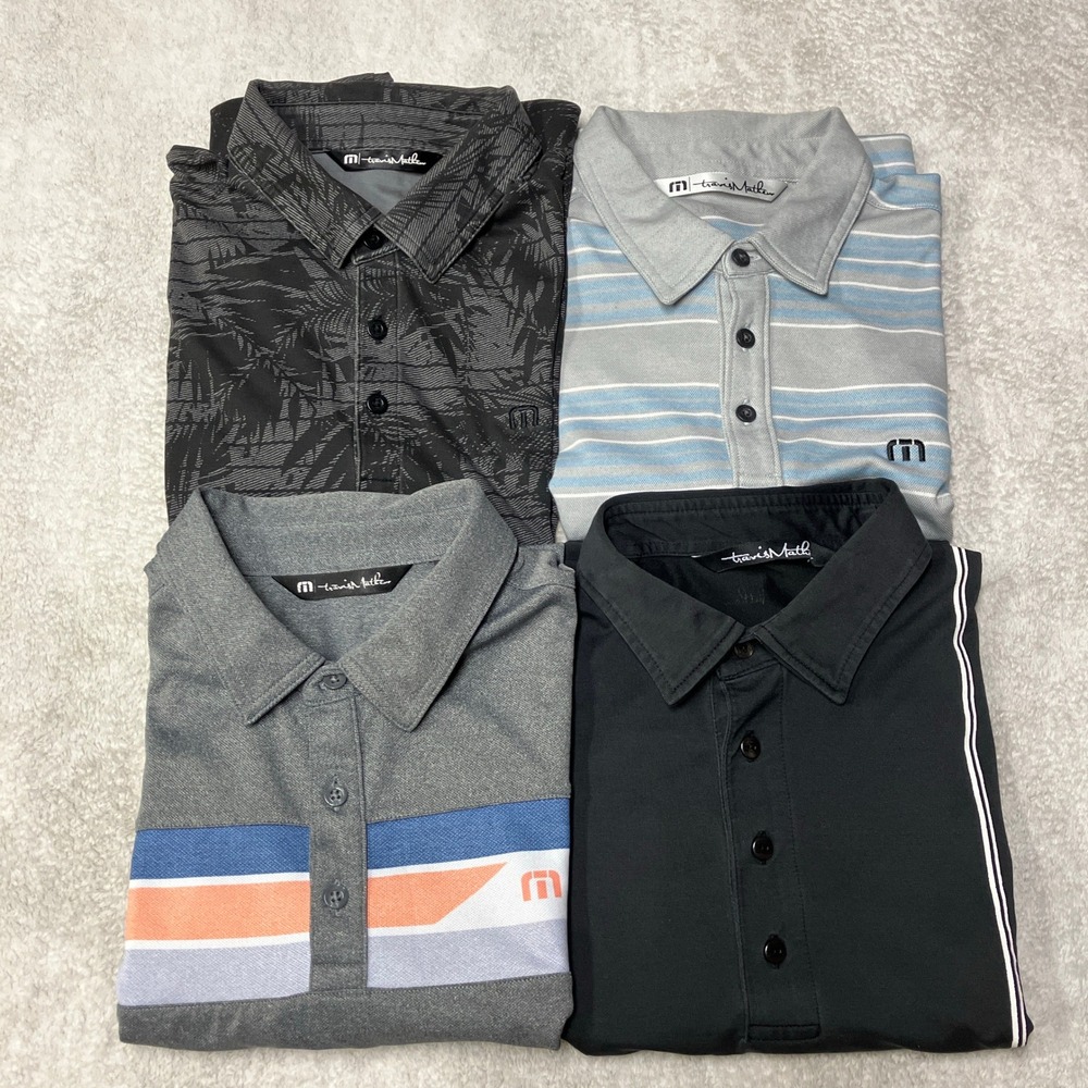 Lot of 4 Travis Mathew Golf Polo Shirts Striped Performance Mens Size M